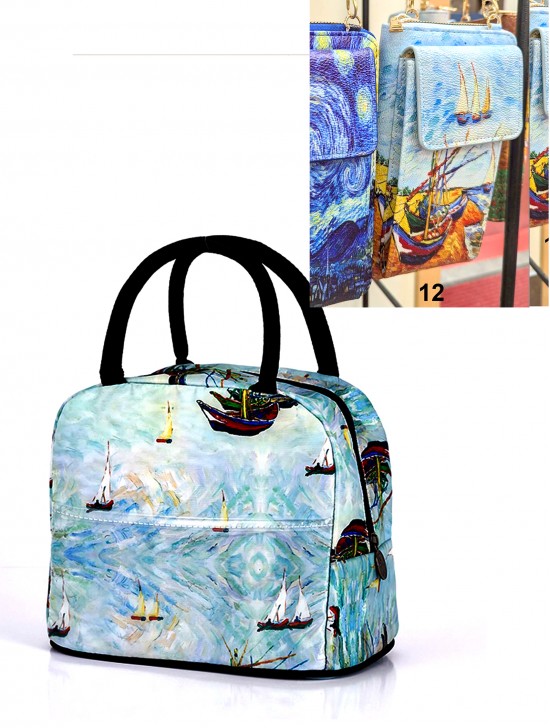 Vincent van Gogh: Boats at St. Marie's Oil Painting Insulated Lunch Bag and phone holder Set (BG15203 + BG15312)